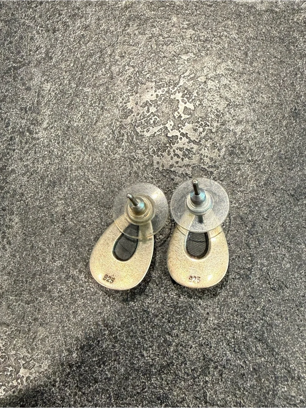 Vintage 925 silver teardrop earrings black onyx precious pair